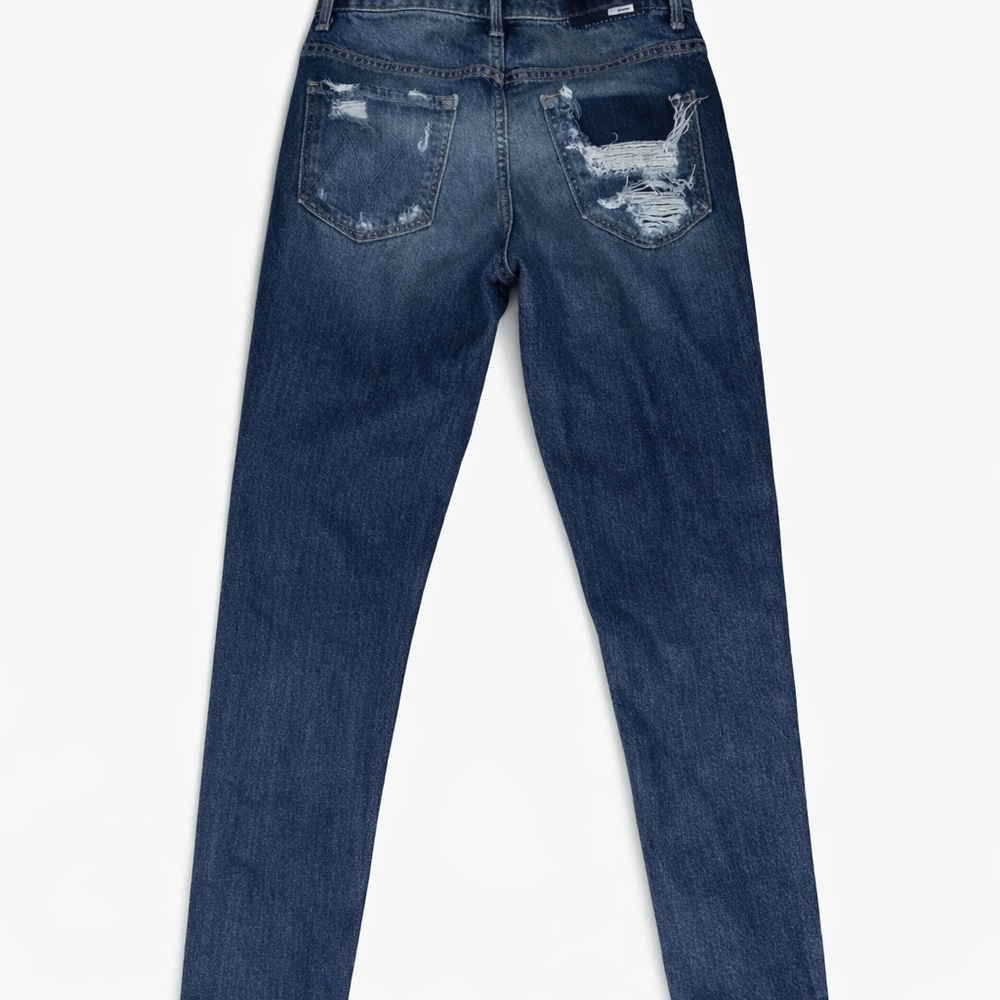 High Rise MOTHER The Dazzler Shift Distressed Skinny Jeans Medium Wash Raw Hem - Picture 4 of 16